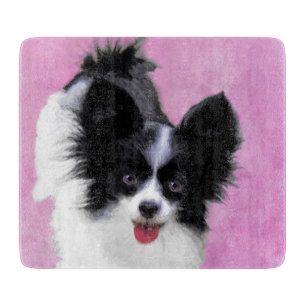 Papillon (wit en zwart) schilderen - Dog Art Snijplank