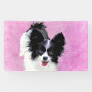 Papillon (wit en zwart) schilderen - Dog Art Spandoek