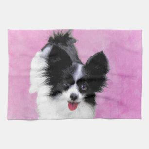 Papillon (wit en zwart) schilderen - Dog Art Theedoek