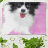 Papillon (wit en zwart) schilderen - Dog Art Theedoek (Gevouwen)