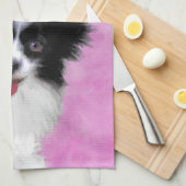 Papillon (wit en zwart) schilderen - Dog Art Theedoek (Quarter Fold)