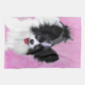 Papillon (wit en zwart) schilderen - Dog Art Theedoek (Horizontaal)