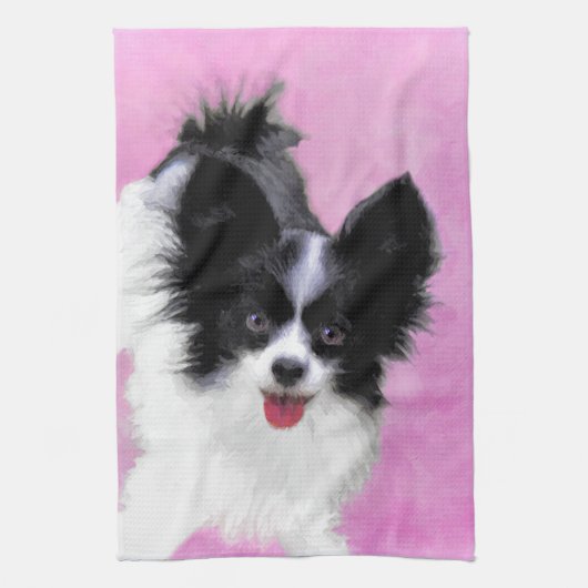 Papillon (wit en zwart) schilderen - Dog Art Theedoek (Verticaal)