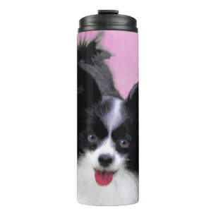 Papillon (wit en zwart) schilderen - Dog Art Thermosbeker