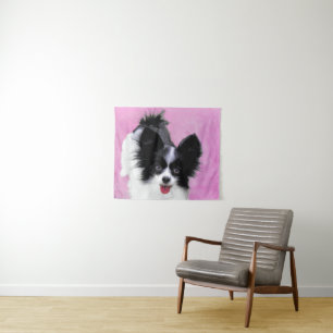 Papillon (wit en zwart) schilderen - Dog Art Wandkleed