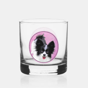Papillon (wit en zwart) schilderen - Dog Art Whisky Glas