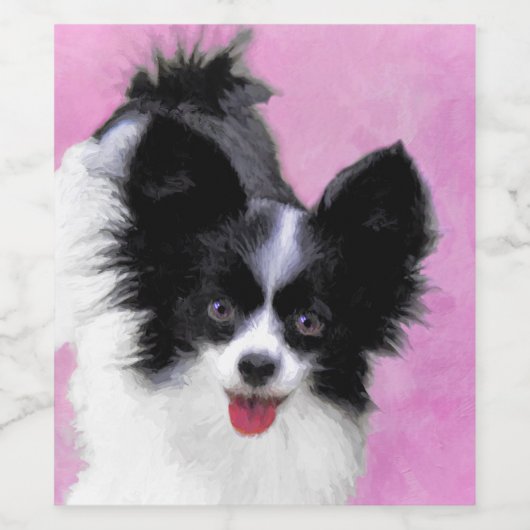 Papillon (wit en zwart) schilderen - Dog Art Wijn Etiket (Enkel label)