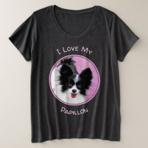 Papillon (Wit en Zwart) Schilderij - Hond Kunst Grote Maat T-shirt