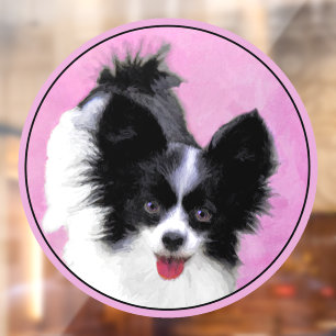 Papillon (Wit en Zwart) Schilderij - Honden Kunst Raamsticker