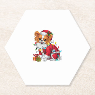Papillon Xmas Verlichting Santa Papillon Hond Kers Kartonnen Onderzetters