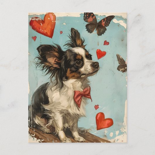 Papillonhond  Valentijnsdag Briefkaart (Voorkant)