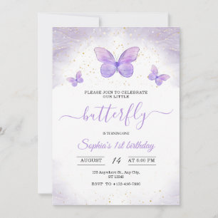 Papillons 1er anniversaire Invitation Filles Anniv