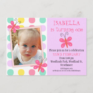 Papillons 1er ou 2e anniversaire Invitation