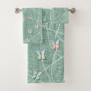 Papillons à l'aquarelle sur fond vert menthe