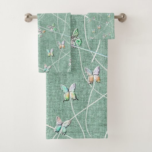 Papillons à l'aquarelle sur fond vert menthe (En situation)