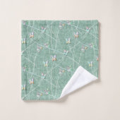 Papillons à l'aquarelle sur fond vert menthe (Gant de toilette)