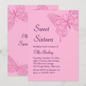 Papillons à lutter rose Sweet sixteen Invitation (Devant / Derrière)