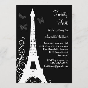 Papillons à Paris 21e anniversaire noir Invitation