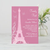 Papillons à Paris 21e anniversaire rose Invitation (Debout devant)
