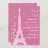 Papillons à Paris 21e anniversaire rose Invitation (Devant / Derrière)