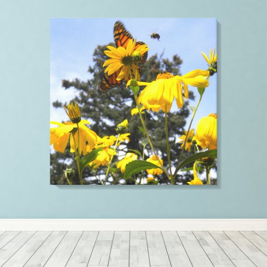 Papillons, abeilles et tournesols toile enveloppée (Insitu (Plancher de Bois))