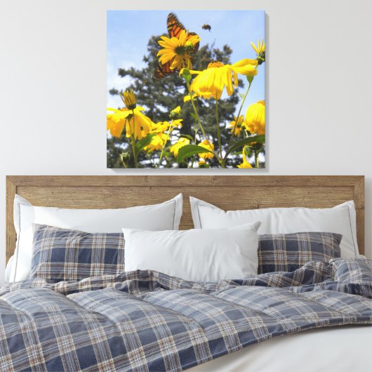 Papillons, abeilles et tournesols toile enveloppée (Insitu(Chambre))