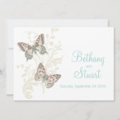 Papillons aqua faire-part de mariage turquoise (Devant)