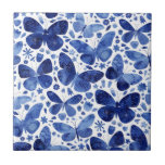 Papillons Aquarelle Bleu Carreaux en céramique<br><div class="desc">Peinture à papillon bleu et blanc Indigo.</div>