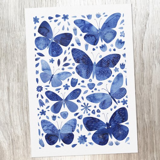 Papillons Aquarelle bleu Carte de voeux