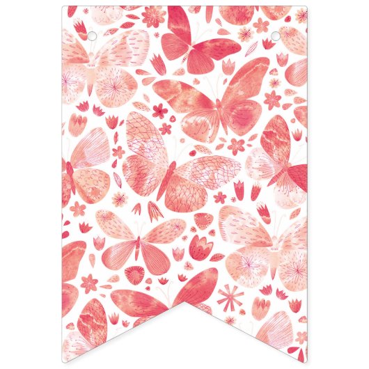 Papillons Aquarelle Corail Pink Bunts Drapeaux (Deuxième drapeau)