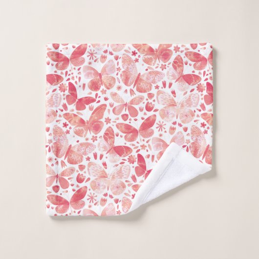 Papillons Aquarelle Corail rose (Gant de toilette)