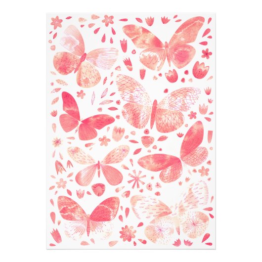 Papillons Aquarelle Coral rose Photo Imprimer (Devant)