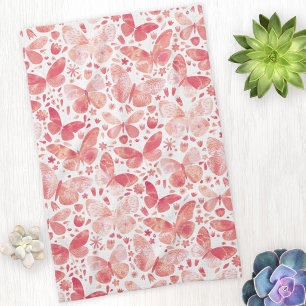 Papillons Aquarelle Coral rose Serviette de cuisin