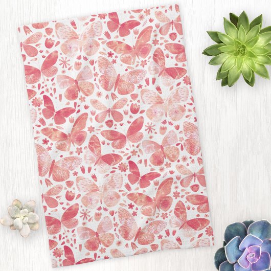 Papillons Aquarelle Coral rose Serviette de cuisin