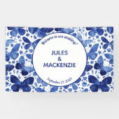 Papillons Aquarelle Indigo Bleu Mariage Bannière (Horizontal)