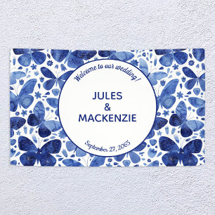 Papillons Aquarelle Indigo Bleu Mariage Bannière
