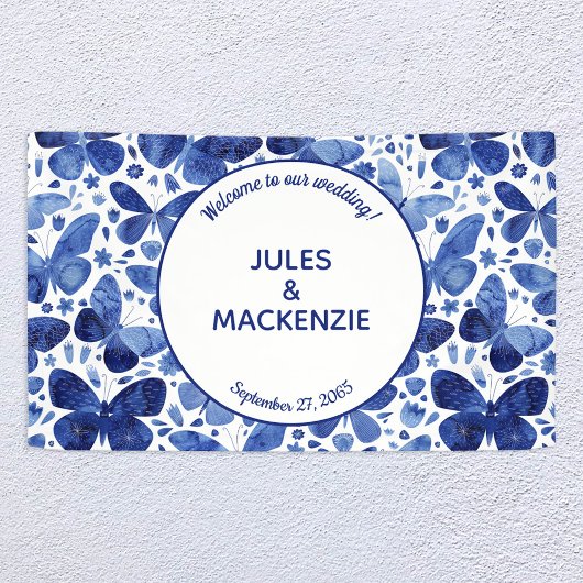 Papillons Aquarelle Indigo Bleu Mariage Bannière