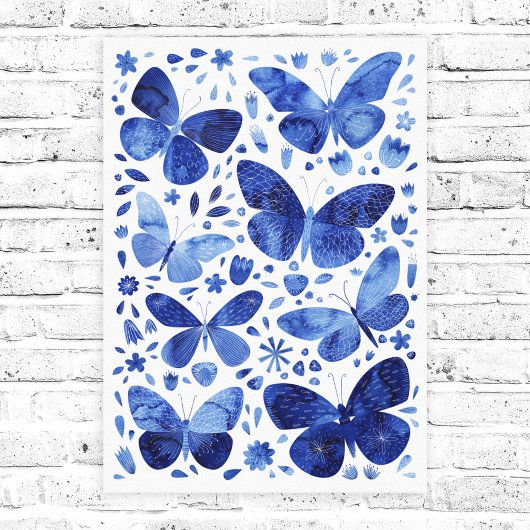 Papillons Aquarelle Indigo Bleu toile Imprimer