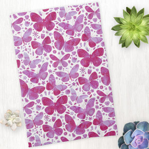 Papillons Aquarelle Magenta Rose Serviette de cuis