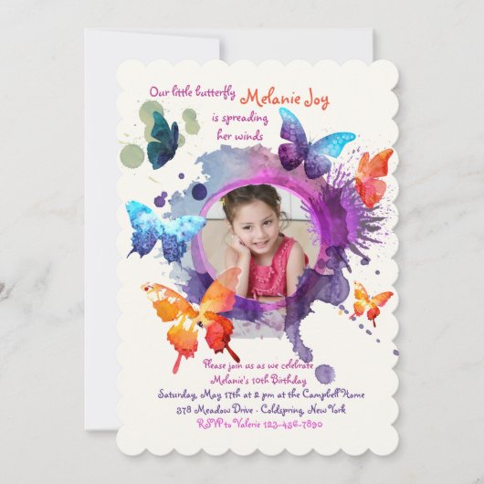 Papillons Aquarelle Photo Invitation (Devant)