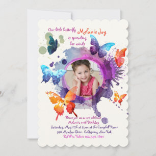 Papillons Aquarelle Photo Invitation