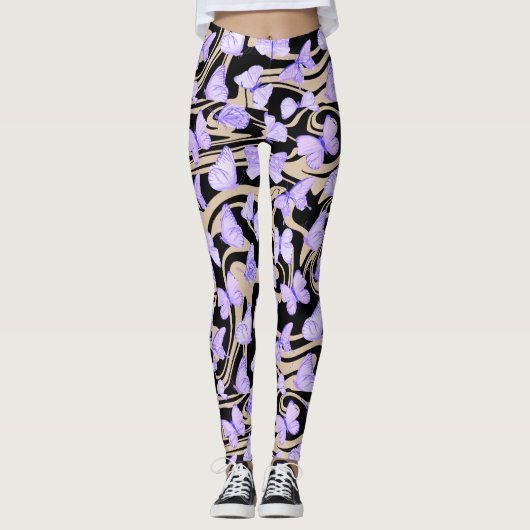 Papillons Aquarelle violet Leggings (Devant)