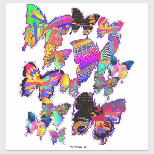 Papillons arc-en-ciel Sticker extra grand (Feuille)