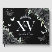 Papillons aux fleurs Rose noirs Silver Quinceañera (Recto)