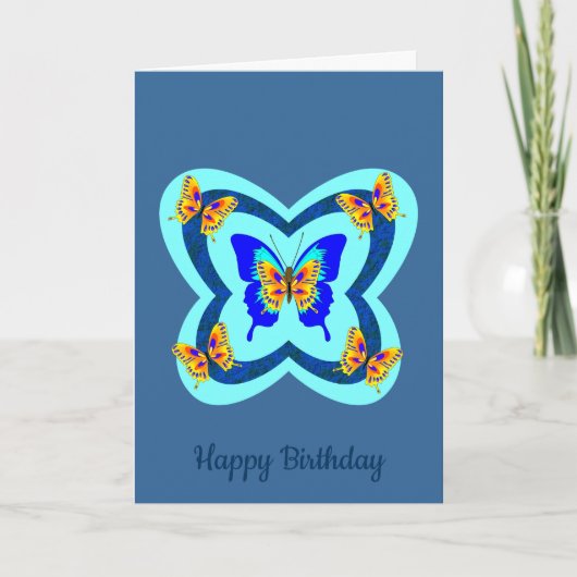 Papillons aux tons bleus multiples Carte d'anniver (Devant)