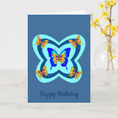 Papillons aux tons bleus multiples Carte d'anniver (Fleur jaune)