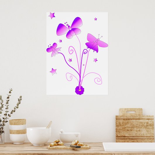 Papillons avec affiche de fleurs (Cuisine)