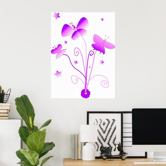 Papillons avec affiche de fleurs (Bureau à domicile)