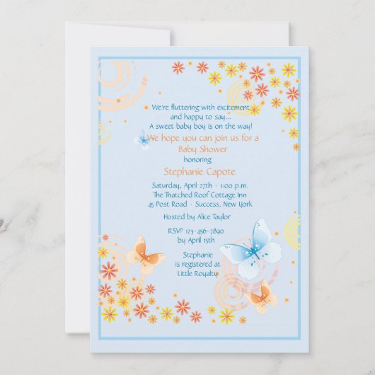 Papillons Baby shower bleu Invitation (Devant)