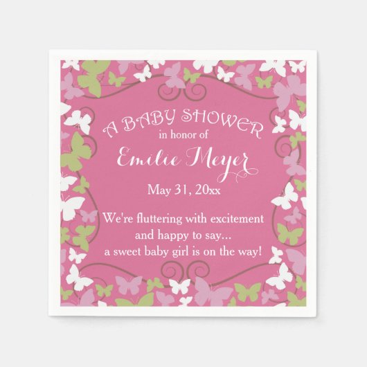 Papillons Baby shower serviettes jetables (Devant)